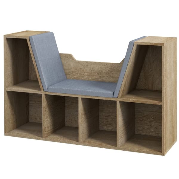 Rootz boghyldebænk - 2 -i -1 møbler - moderne reol - 6 rum - inkluderer puder - 102L x 30W x 61H cm - brun grå