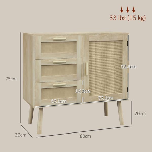 Rootz Bohemian Style -kaappikalusteet - Rattan Front Storage Unit - Keittiön buffet - 80L x 36W X 75H CM - Toiminnallinen ja tyylikäs