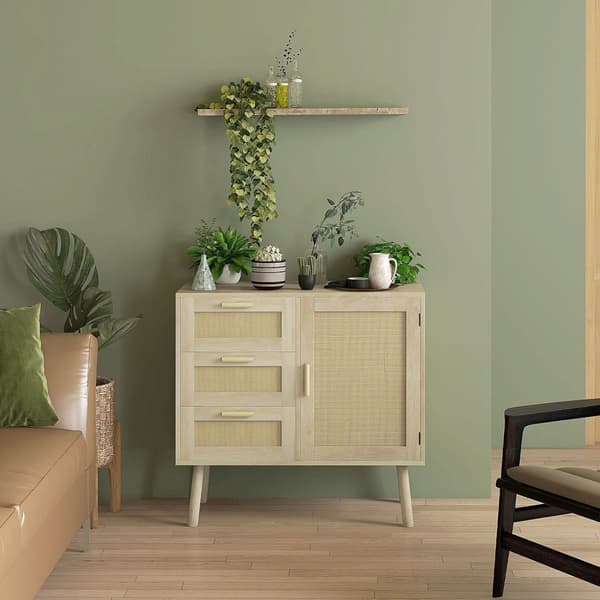 Rootz Bohemian Style -kaappikalusteet - Rattan Front Storage Unit - Keittiön buffet - 80L x 36W X 75H CM - Toiminnallinen ja tyylikäs