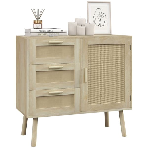 Rootz Bohemian Style -kaappikalusteet - Rattan Front Storage Unit - Keittiön buffet - 80L x 36W X 75H CM - Toiminnallinen ja tyylikäs