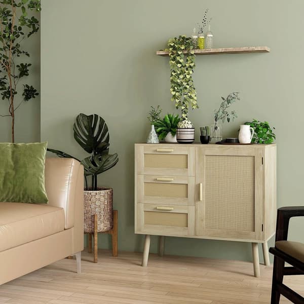 Rootz Bohemian Style -kaappikalusteet - Rattan Front Storage Unit - Keittiön buffet - 80L x 36W X 75H CM - Toiminnallinen ja tyylikäs