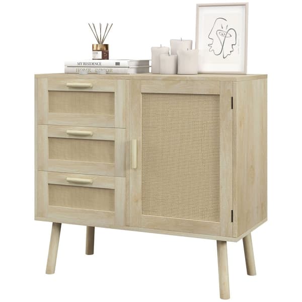 Rootz Bohemian Style -kaappikalusteet - Rattan Front Storage Unit - Keittiön buffet - 80L x 36W X 75H CM - Toiminnallinen ja tyylikäs