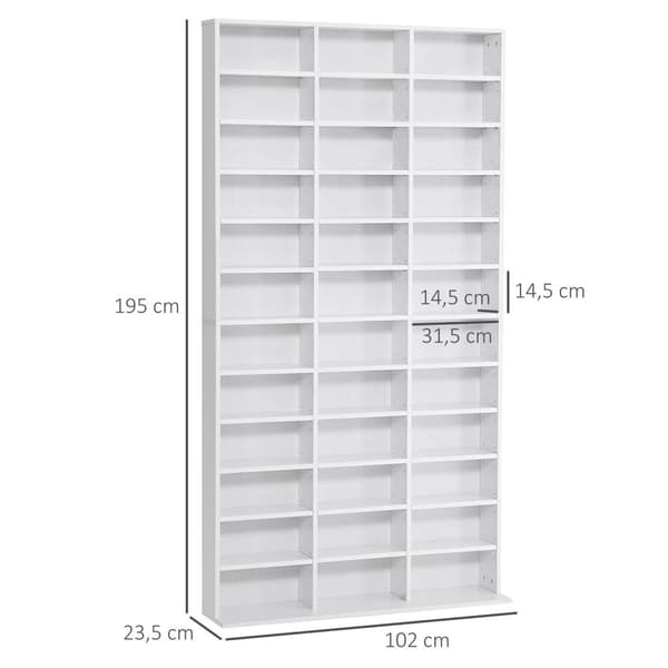Rootz CD/DVD -hylly - Varastointijärjestäjä - Mediateline - Hallussa 1116 CDS - 195L x 102W x 23,5H CM - Korkeuden säädettävät osastot