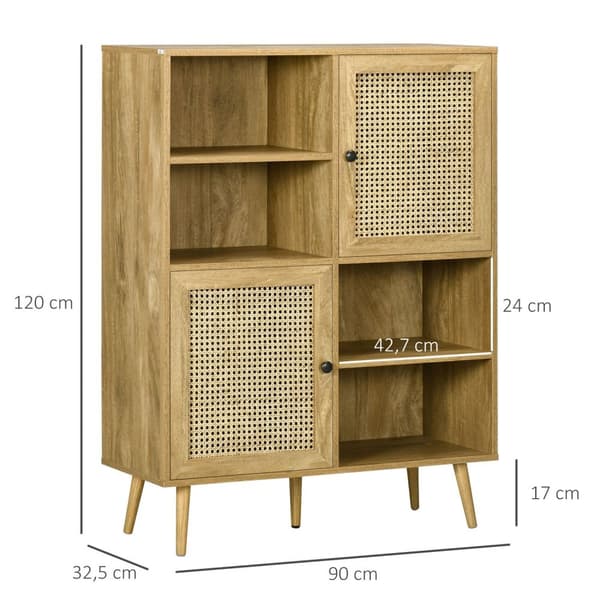 Rootz Buffet Storage -kaappi - puu ja rottinki - korkea jalusta - Vintage Touch - 90L x 32,5W x 120H CM - Monipuolinen säilytysliuos