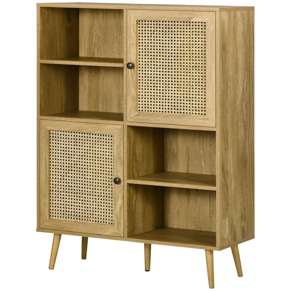 Rootz Buffet Storage Cabinet - Wood and Rattan Look - High Stand - Vintage Touch - 90L X 32,5W X 120H CM - Alsidig opbevaringsløsning