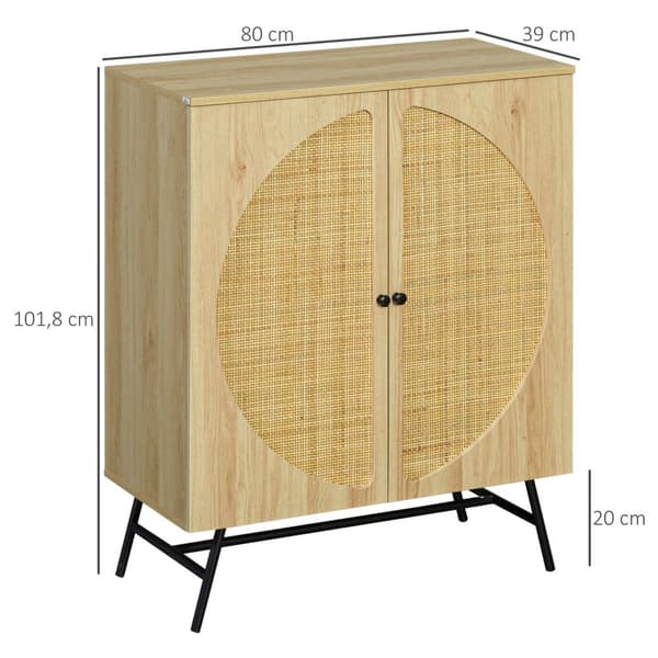 Rootz Buffet Cabinet - Sideboard - Lagringsenhet - Vintage Design - Wood & Rattan - 80cm x 39 cm x 101,8 cm
