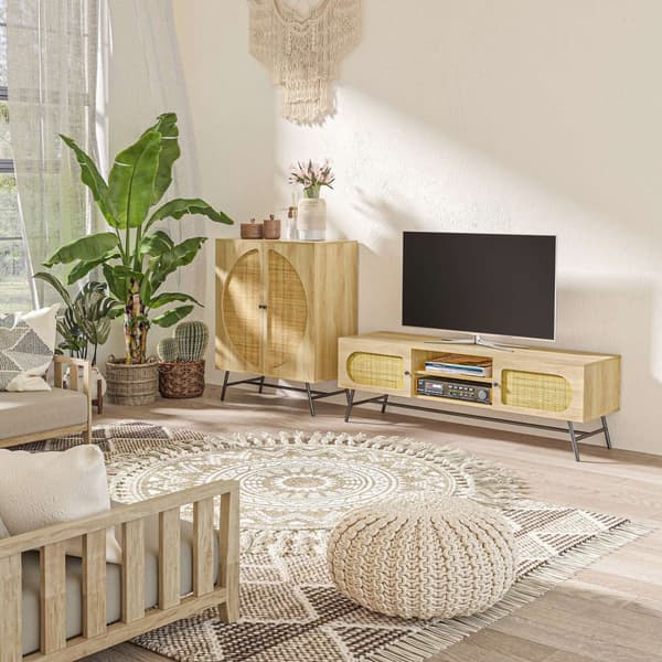 Rootz Buffet Cabinet - Sideboard - Lagringsenhet - Vintage Design - Wood & Rattan - 80cm x 39 cm x 101,8 cm