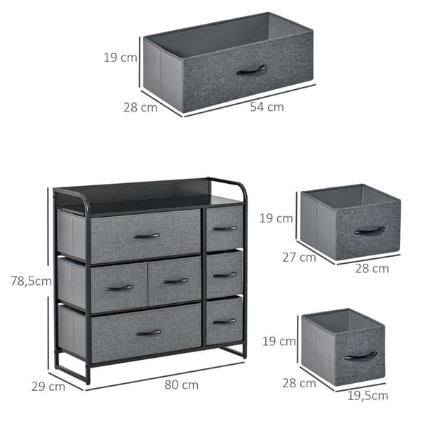Rootzin laatikkojen rinta - 7 säilytyskalusteet - kangaslaatikot - taitettava - musta teräsrunko - 80L x 29W x 78,5h cm