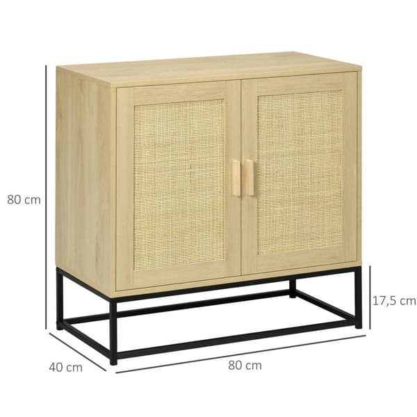 Rootz Bohemian Style skænk - Ratting kabinet - Vævet opbevaring - Justerbar hylde - 80 cm x 40 cm x 80 cm brun