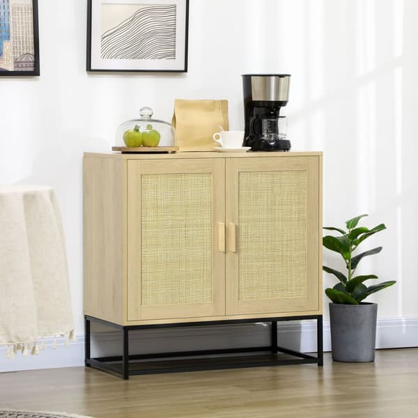 Rootz Bohemian Style skænk - Ratting kabinet - Vævet opbevaring - Justerbar hylde - 80 cm x 40 cm x 80 cm brun