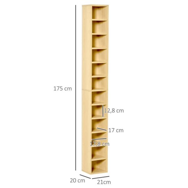 Rootz CD & DVD Storage hylde - CD/DVD -arrangør - Mediehylderenhed - Holder 204 cd'er/dvd'er - 21 x 20 x 175 cm -brown