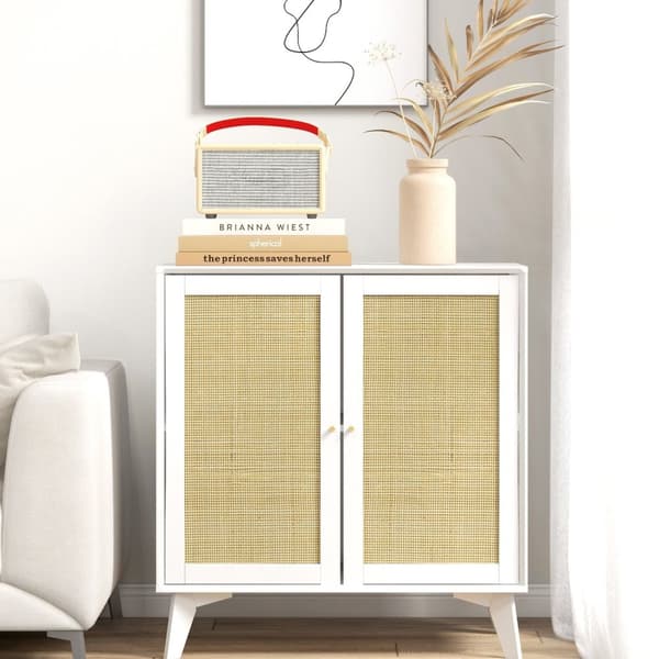 Rootz Buffet Storage Cabinet - High Storage Furniture - Rattan Front Cabinet - Bohemian Design - 80 cm x 40 cm x 85 cm