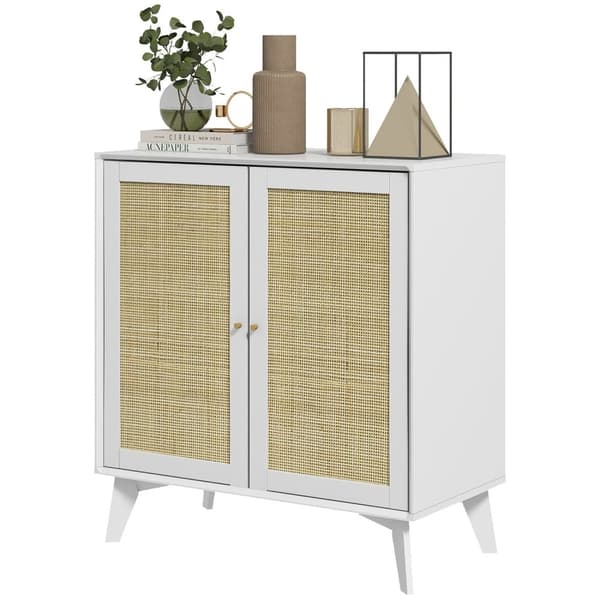 Rootz Buffet Storage Cabinet - High Storage Furniture - Rattan Front Cabinet - Bohemian Design - 80 cm x 40 cm x 85 cm