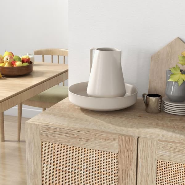 Rootz Bohème High Buffet Cabinet - Rattan Storage Unit - Boho skænk - Skjult opbevaring - 73 x 41 x 102 cm