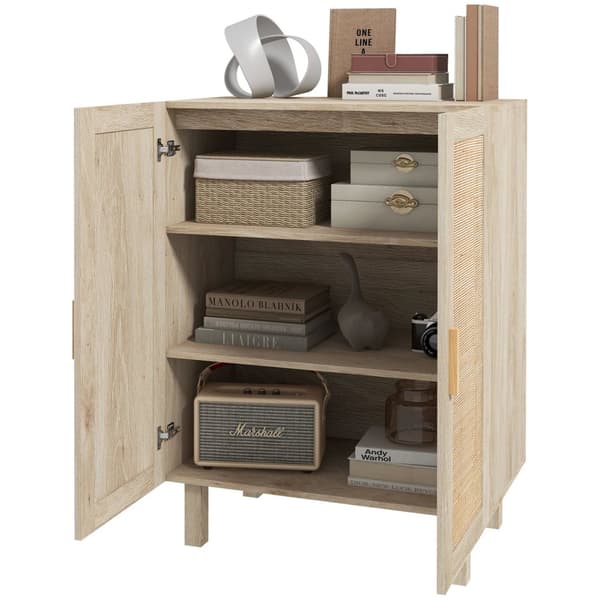 Rootz Bohème High Buffet Cabinet - Rattan Storage Unit - Boho skænk - Skjult opbevaring - 73 x 41 x 102 cm