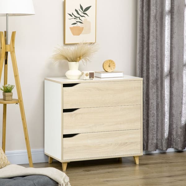 Rootz -kommode - Opbevaringsskab - kommode - Rummelige 3 skuffer - 75 x 42 x 75 cm - Elegant hvidt og træudseende
