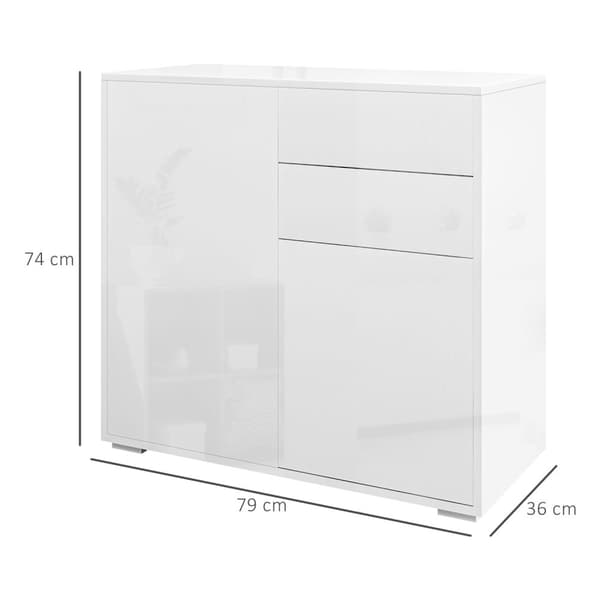 Rootz Chest of skuffer skænk - opbevaringsskab - moderne møbler - justerbare hylder - 79 x 36 x 74 cm - blank hvid