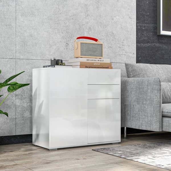 Rootz Chest of skuffer skænk - opbevaringsskab - moderne møbler - justerbare hylder - 79 x 36 x 74 cm - blank hvid