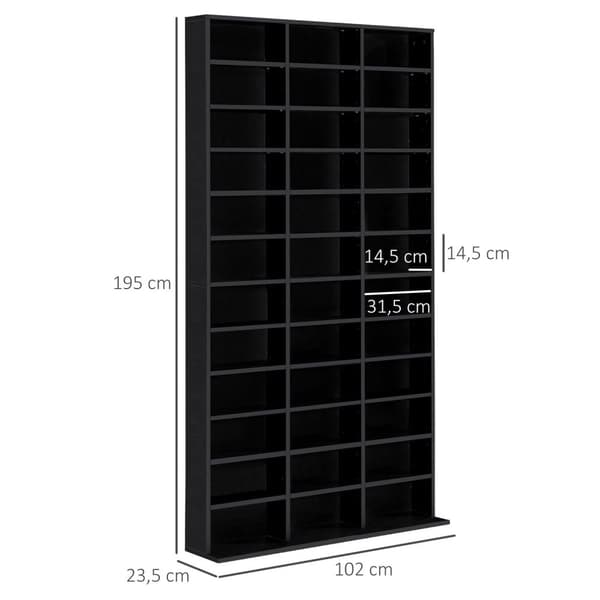 Rootz CD/DVD -hyldeopbevaring - Mediearrangør - Justerbare hylder - Butikker 1116 CDS - 102 x 24 x 195 cm - Elegant sort finish