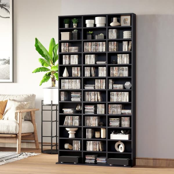 Rootz CD/DVD -hyldeopbevaring - Mediearrangør - Justerbare hylder - Butikker 1116 CDS - 102 x 24 x 195 cm - Elegant sort finish