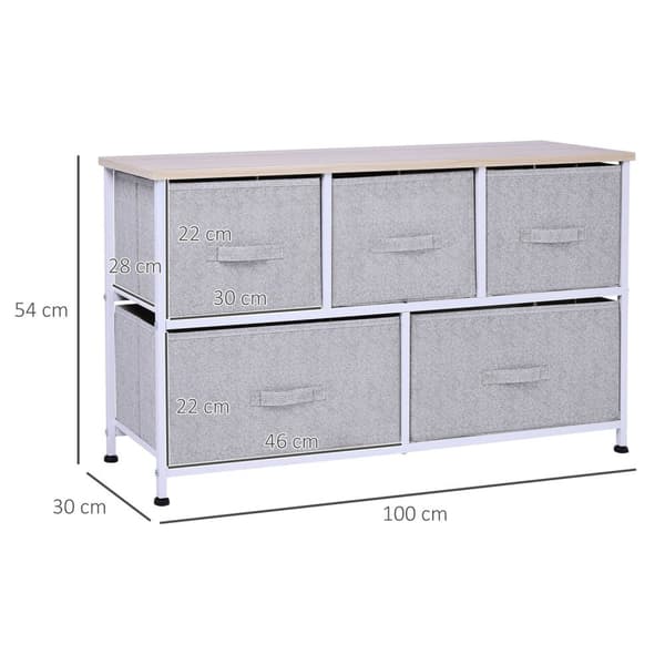 Rootz -kommode - Opbevaringsmøbler - 5 skuffe Kommode - Rumbesparende - 100 x 30 x 54 cm - Stålramme - Grå træ finish