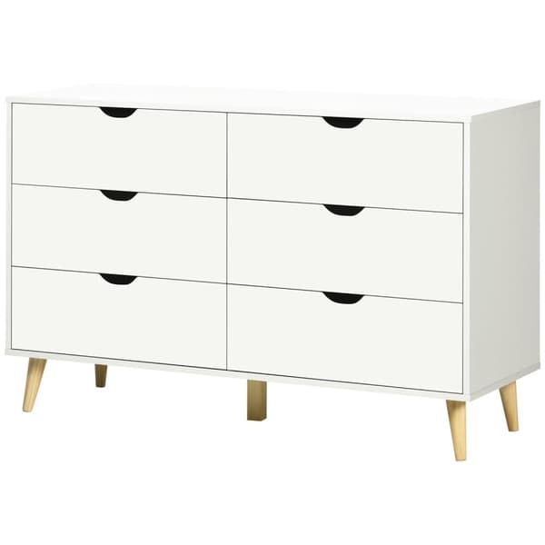 Rootz -kommode - Opbevaringsskab - Kommode - Skandinavisk design - 6 skuffer - 120 x 40 x 76 cm - Hvid - skrå træben
