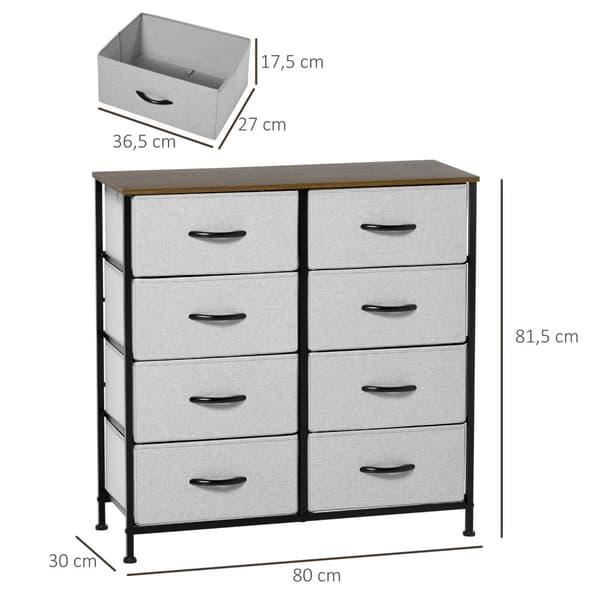 Rootz byrå - förvaringsarrangör - tygland - 8 tyglådor - metallram - 80x30x81,5 cm - gråbrunt
