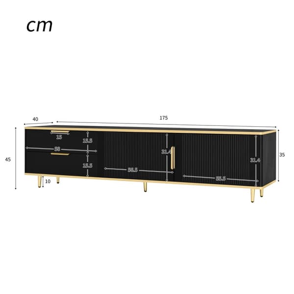 Rootz Elegant TV Cabinet - Black Media Console - Modern TV Stand - Rumle Storage - 175L X 40W X 45H CM