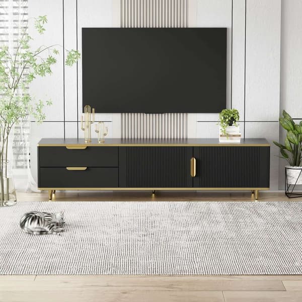 Rootz Elegant TV Cabinet - Black Media Console - Modern TV Stand - Rumle Storage - 175L X 40W X 45H CM