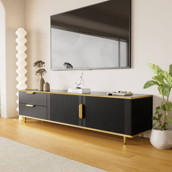 Rootz Elegant TV Cabinet - Black Media Console - Modern TV Stand - Rumle Storage - 175L X 40W X 45H CM