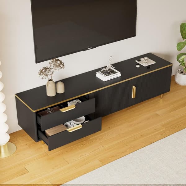 Rootz Elegant TV Cabinet - Black Media Console - Modern TV Stand - Rumle Storage - 175L X 40W X 45H CM