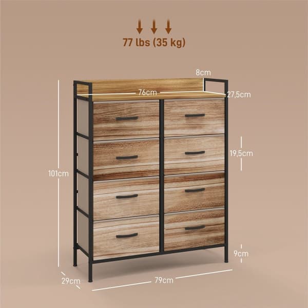 Rootz Furniture Rangement 8 skuffe bryst - Stofopbevaring - stålramme - holdbar og stabil - 79L x 29W x 101H cm