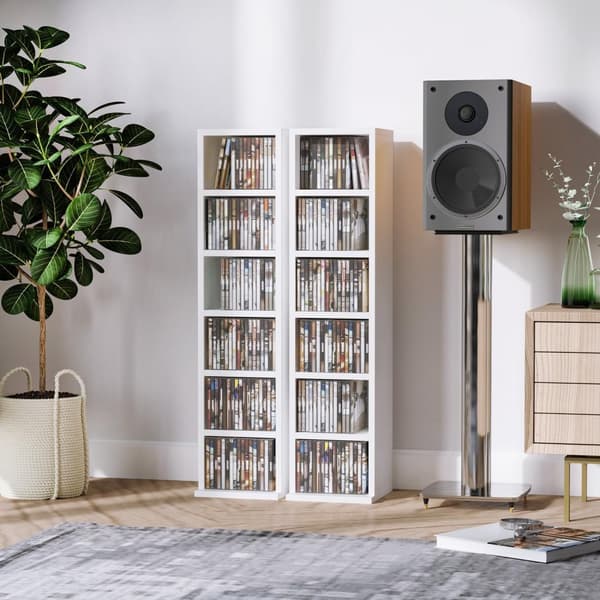 Rootz Sæt på 2 CD -stande - Mediehylder - dekorativ opbevaring - Organiser op til 204 cd'er - 21 x 22,5 x 88,5 cm - Hvid finish