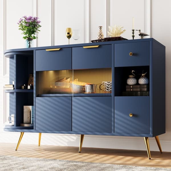 Rootz Sideboard Storage Cabinet - Fristående skåp - Lagringsmöbler - LED -lampor - 130 cm x 40 cm x 80 cm