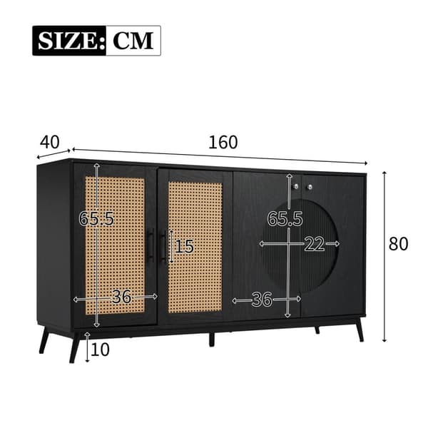 Rootz skænk med rotting glasdøre - opbevaringsskab - buffetbord - stor opbevaringsplads - 160L x 40W x 80H cm