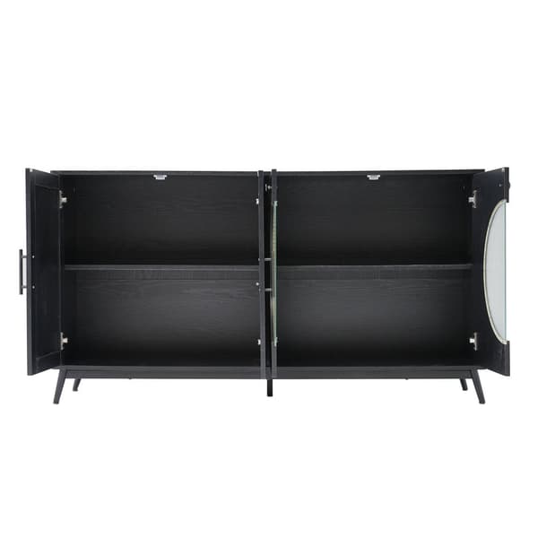 Rootz skænk med rotting glasdøre - opbevaringsskab - buffetbord - stor opbevaringsplads - 160L x 40W x 80H cm