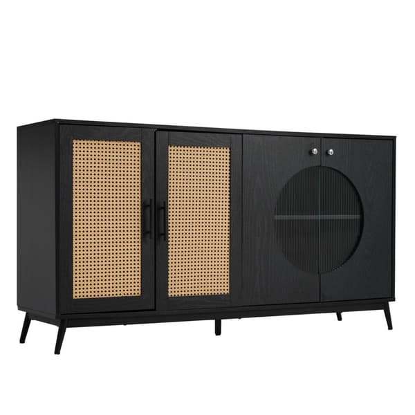Rootz skænk med rotting glasdøre - opbevaringsskab - buffetbord - stor opbevaringsplads - 160L x 40W x 80H cm