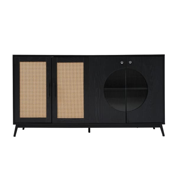 Rootz skænk med rotting glasdøre - opbevaringsskab - buffetbord - stor opbevaringsplads - 160L x 40W x 80H cm