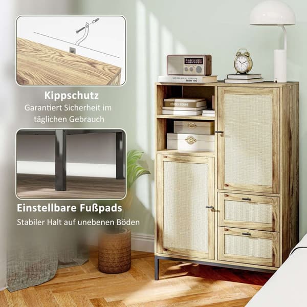 Rootz -säilytyskaappi - joustavat rintakehät - laatikot - säädettävät hyllyt - rottinki -ovet - helppo puhdistus - 80w x 40d x 120h cm
