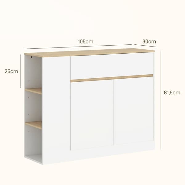 Rootz -sivupöytäkaappi - iso säilytysjärjestäjä - konsolipöytä - runsaasti säilytystilaa - 105 x 30 x 81,5 cm - moderni valkoinen - ruskea viimeistely