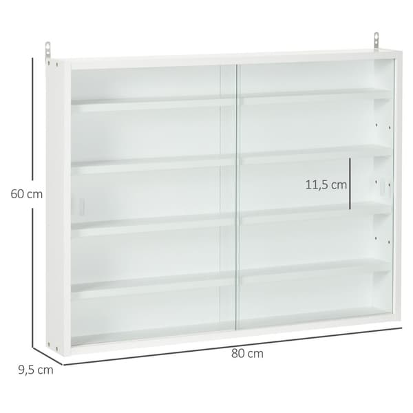 Rootzin seinän näyttökotelo keräilytuotteille - näyttökaappi - seinähylly - 5 Säädettävää hyllyä - Avaruussäästö - 80 cm x 9,5 cm x 60 cm - valkoinen