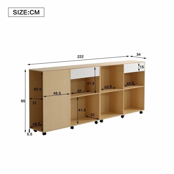 Rootz Wheeled Storage Cabinets - hylder - Mobil reol - Fleksibelt design - 222 × 34 × 95 cm - Hvid + lys eg Farve