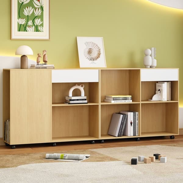 Rootz Wheeled Storage Cabinets - hylder - Mobil reol - Fleksibelt design - 222 × 34 × 95 cm - Hvid + lys eg Farve