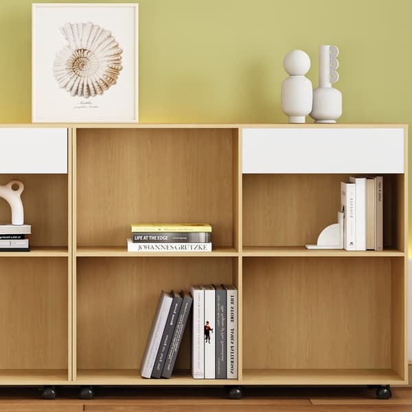 Rootz Wheeled Storage Cabinets - hylder - Mobil reol - Fleksibelt design - 222 × 34 × 95 cm - Hvid + lys eg Farve