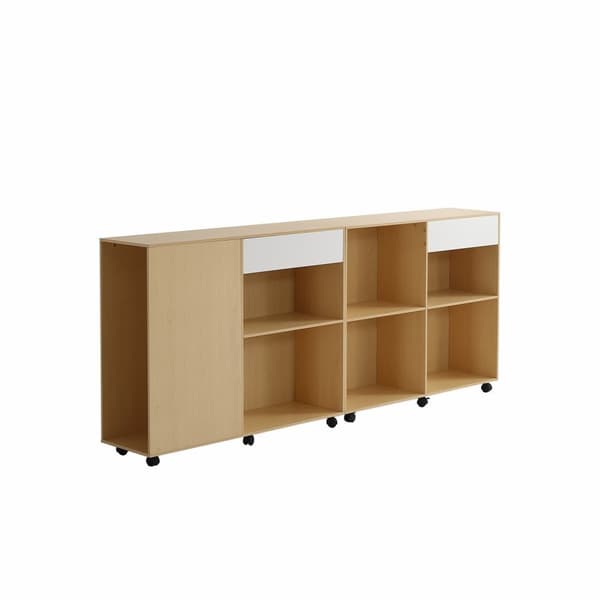 Rootz Wheeled Storage Cabinets - hylder - Mobil reol - Fleksibelt design - 222 × 34 × 95 cm - Hvid + lys eg Farve