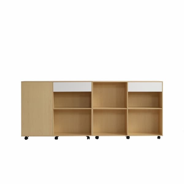 Rootz Wheeled Storage Cabinets - hylder - Mobil reol - Fleksibelt design - 222 × 34 × 95 cm - Hvid + lys eg Farve