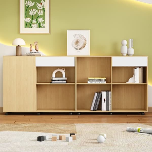 Rootz Wheeled Storage Cabinets - hylder - Mobil reol - Fleksibelt design - 222 × 34 × 95 cm - Hvid + lys eg Farve