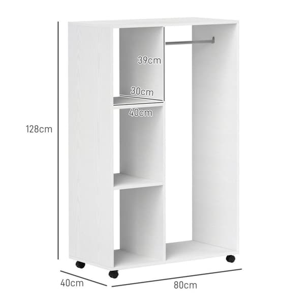 Rootz Garderobe på hjul - Mobil garderobe - Rullende tøjstativ - Rummelig opbevaring - 80 x 40 x 128 cm, hvid
