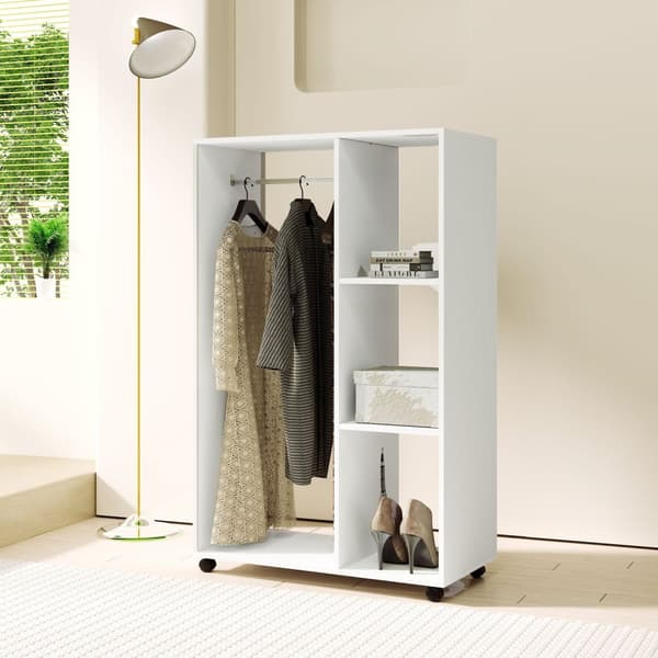 Rootz Garderobe på hjul - Mobil garderobe - Rullende tøjstativ - Rummelig opbevaring - 80 x 40 x 128 cm, hvid