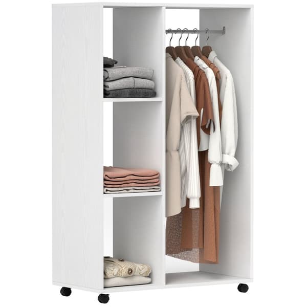 Rootz Garderobe på hjul - Mobil garderobe - Rullende tøjstativ - Rummelig opbevaring - 80 x 40 x 128 cm, hvid